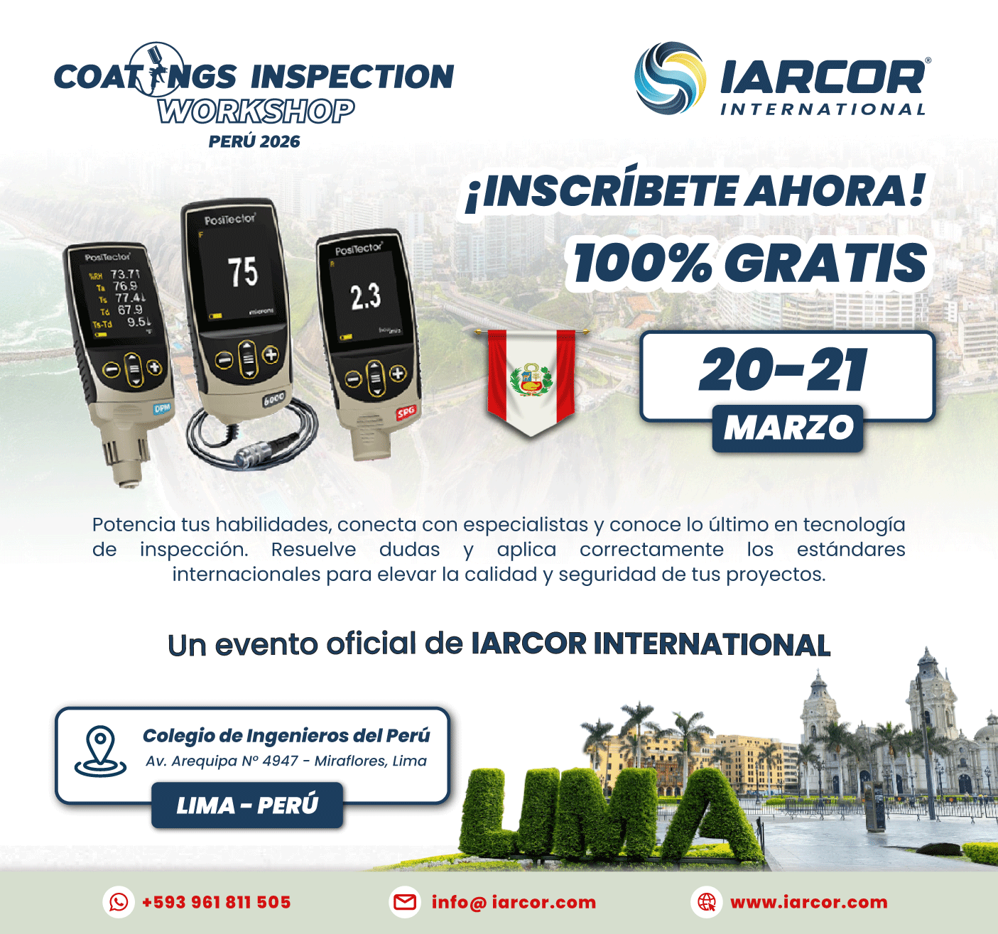 Flyer completo: Coatings Inspection Workshop – Lima Perú
