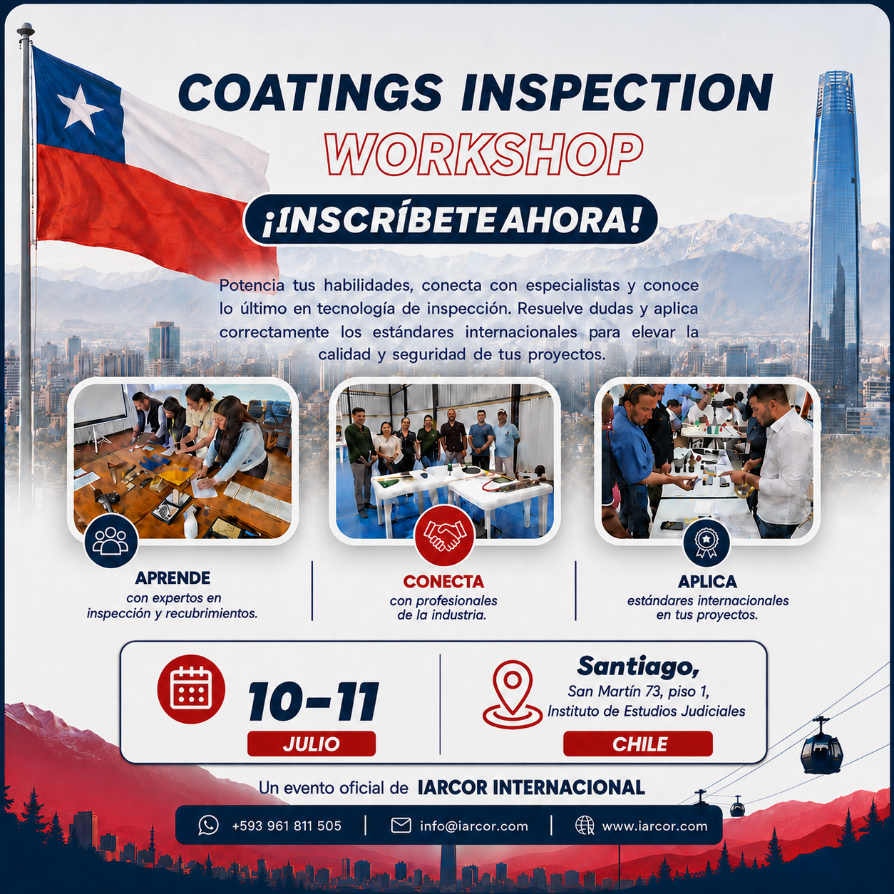 Flyer de Coatings Inspection Workshop – Santiago, Chile, 10 y 11 de julio de 2026
